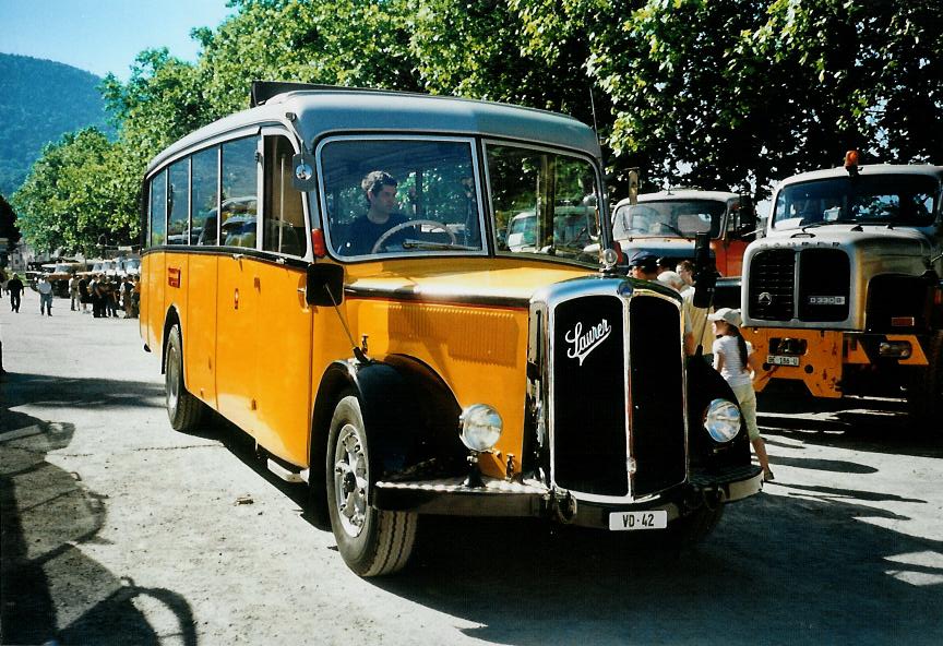 (108'103) - Riviera Carburant Lavage, St-Lgier - VD 42 - Saurer/Saurer (ex Oldtimer Club Saurer, Arbon; ex AVG Grindelwald; ex P 23'106) am 21. Juni 2008 in Aigle, Saurertreffen 