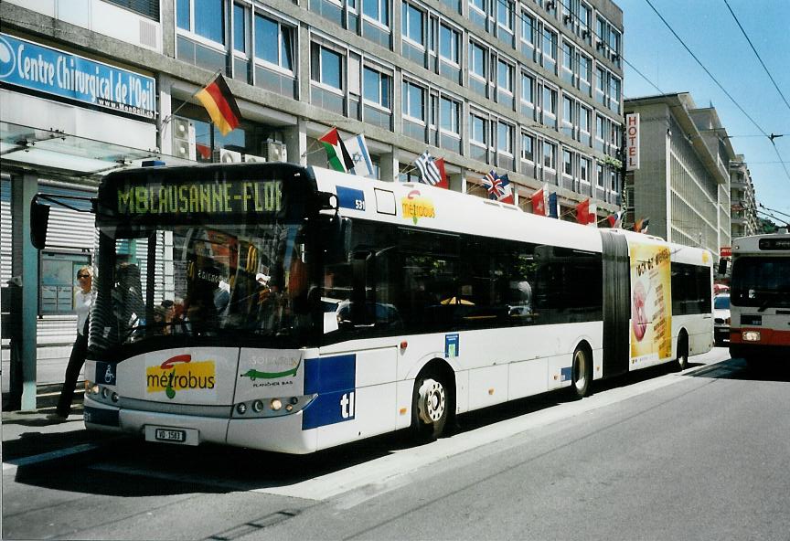 (108'118) - TL Lausanne - Nr. 531/VD 1583 - Solaris am 21. Juni 2008 beim Bahnhof Lausanne