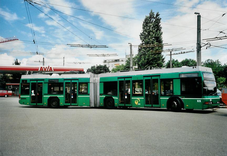 (108'835) - BVB Basel - Nr. 926 - Neoplan Gelenktrolleybus am 7. Juli 2008 in Basel, Garage Rankstrasse