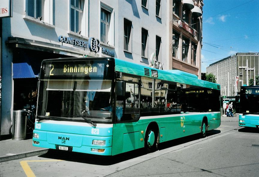 (108'931) - BVB Basel - Nr. 823/BS 2823 - MAN am 7. Juli 2008 beim Bahnhof Basel