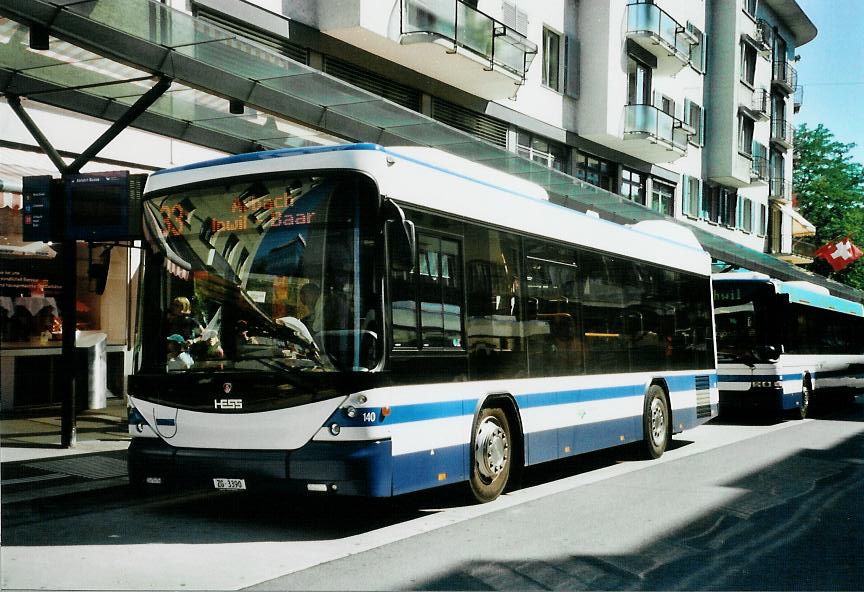 (109'414) - ZVB Zug - Nr. 140/ZG 3390 - Scania/Hess am 16. Juli 2008 beim Bahnhof Zug