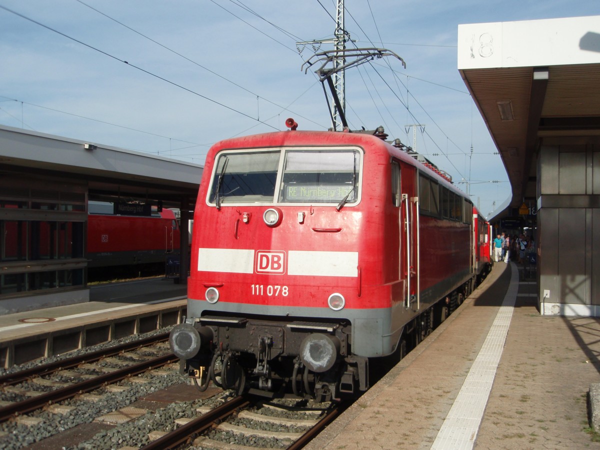 111 078 als RE aus Stuttgart Hbf in Nürnberg Hbf. 27.04.2015