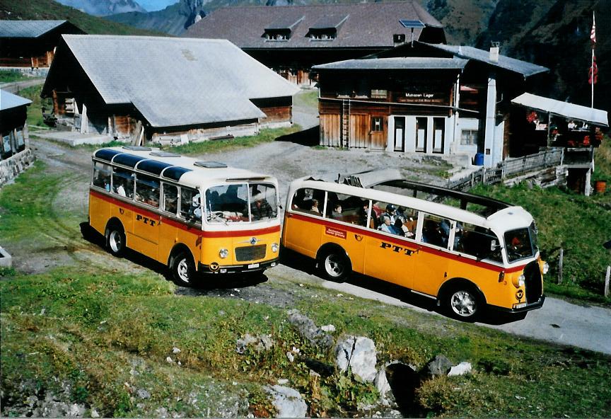 (111'133) - Schmid, Thrishaus - Nr. 9/BE 26'105 - Saurer/R&J (ex Geiger, Adelboden Nr. 9) + Nr. 3/BE 26'760 - Saurer/Gangloff (ex Geiger, Adelboden Nr. 3) am 27. September 2008 in Kiental, Bundalp