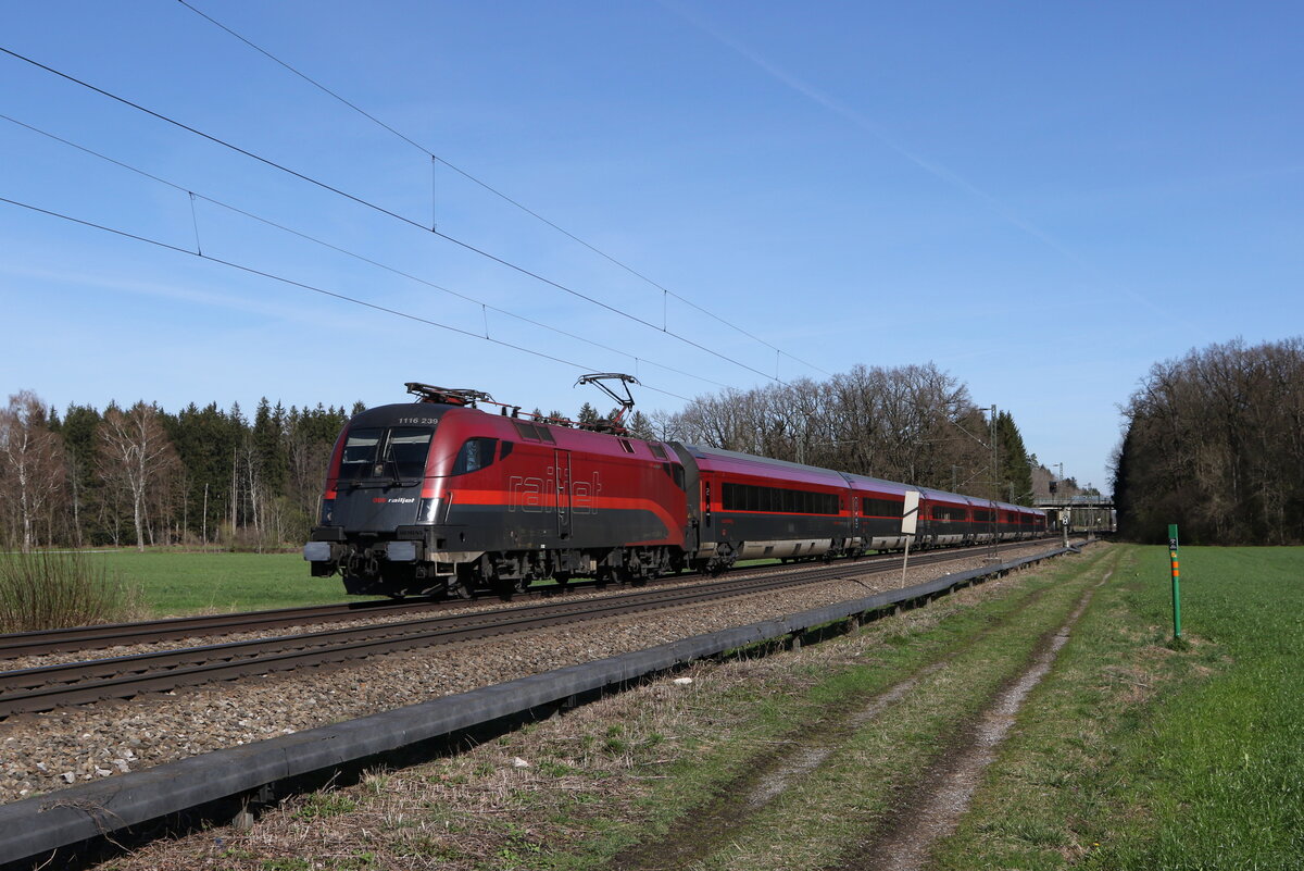 1116 239 auf dem Weg nach Innsbruck am 20. Mrz 2024 bei Brannenburg im Inntal.