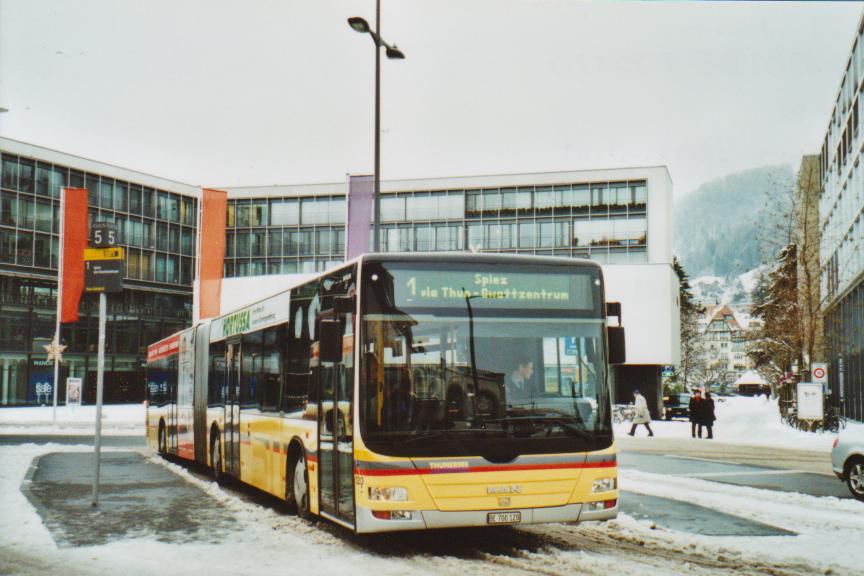 (113'504) - STI Thun - Nr. 120/BE 700'120 - MAN am 2. Januar 2009 beim Bahnhof Thun