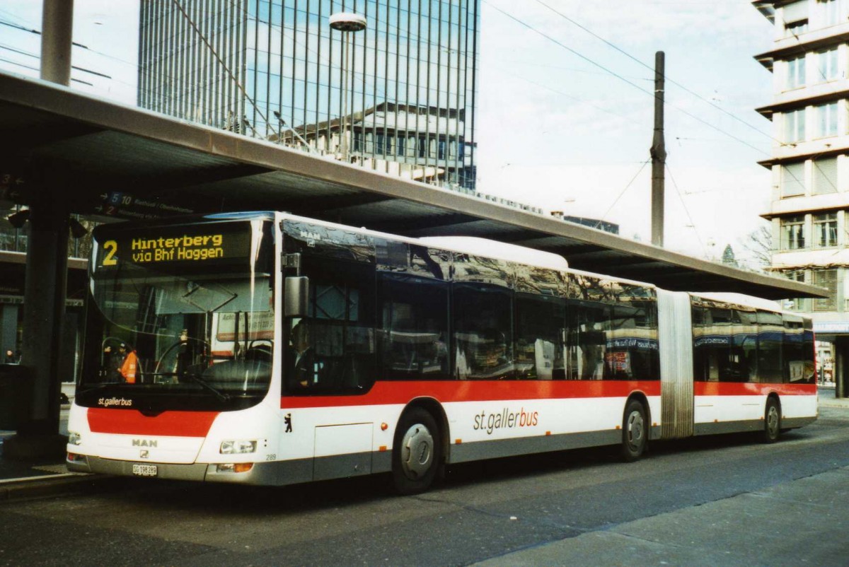 (114'005) - St. Gallerbus - Nr. 289/SG 198'289 - MAN am 17. Januar 2009 beim Bahnhof St. Gallen