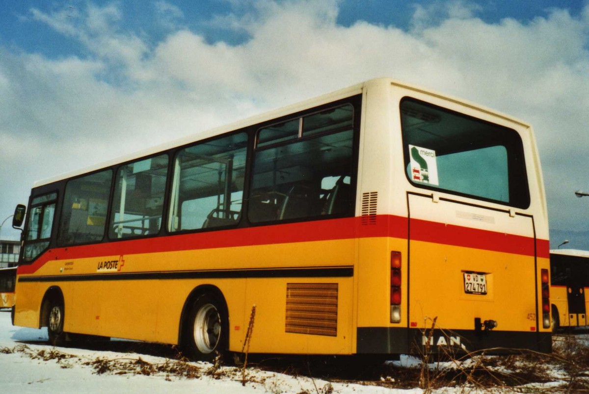 (114'216) - CarPostal Ouest - VD 274'791 - MAN/Hess (ex PostAuto Bern Nr. 452; ex Trachsel, Hasle-Regsau; ex Loosli, Wyssachen) am 14. Februar 2009 in Yverdon, Garage