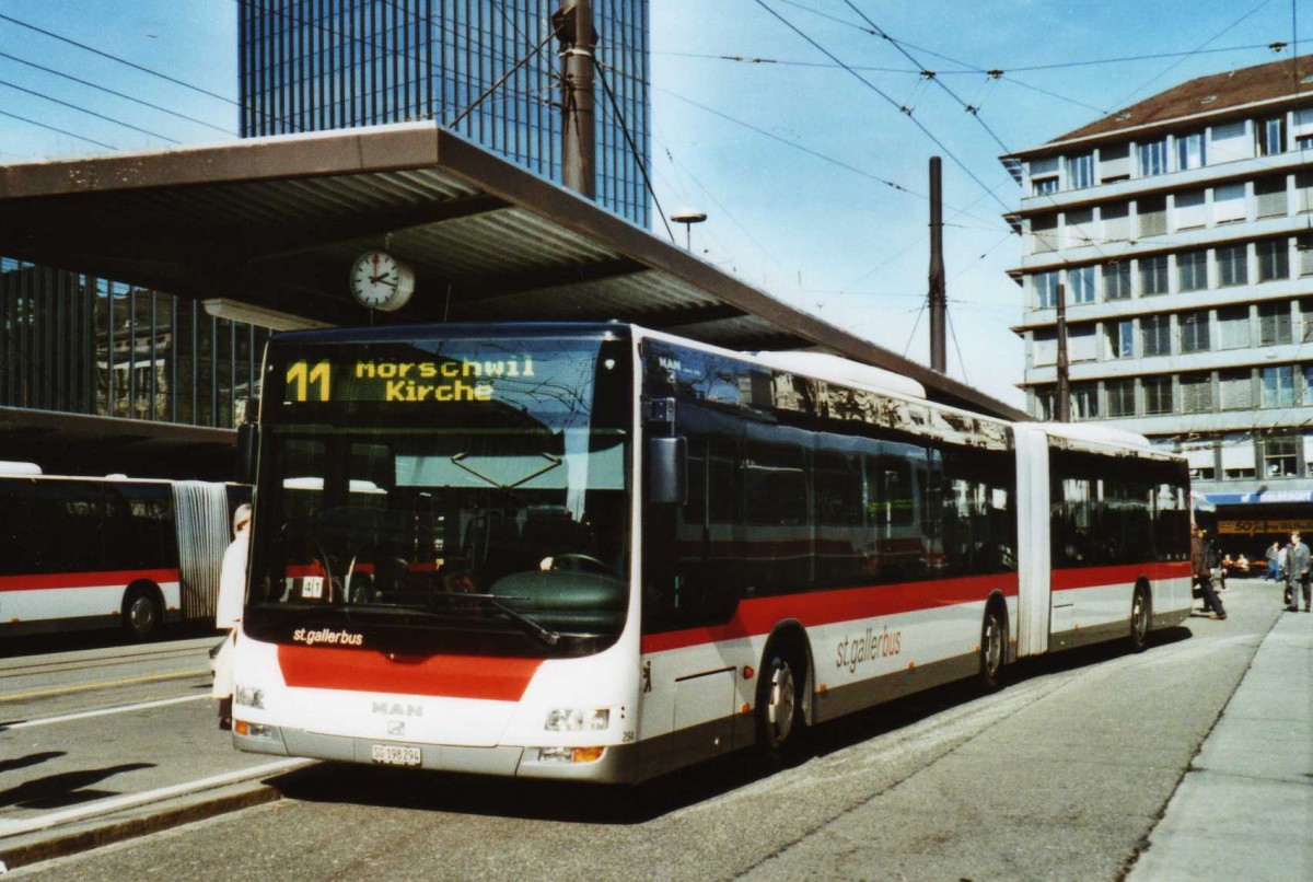 (115'415) - St. Gallerbus, St. Gallen - Nr. 294/SG 198'294 - MAN am 18. Mrz 2009 beim Bahnhof St. Gallen