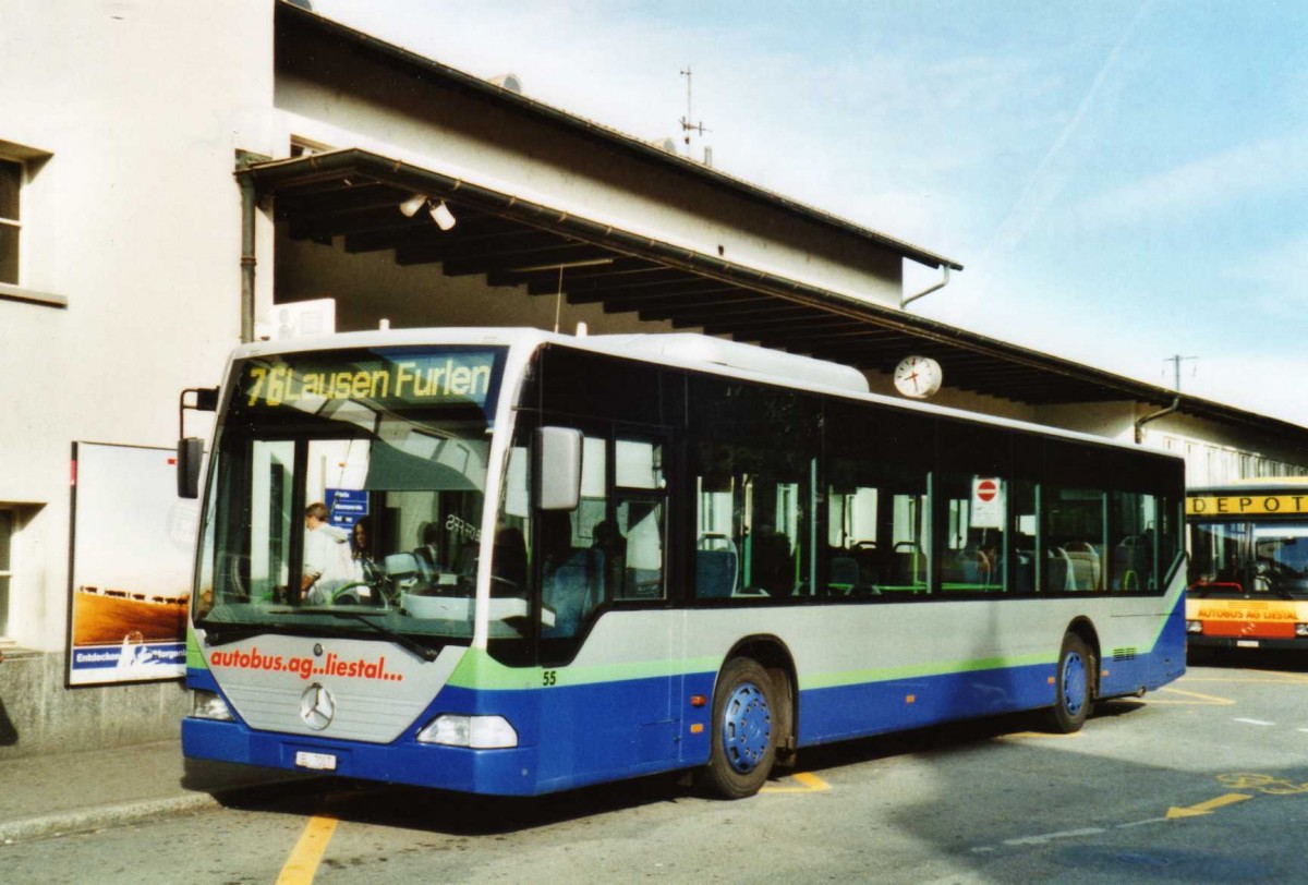 (117'321) - AAGL Liestal - Nr. 55/BL 7007 - Mercedes (ex TPL Lugano Nr. 6) am 8. Juni 2009 beim Bahnhof Liestal