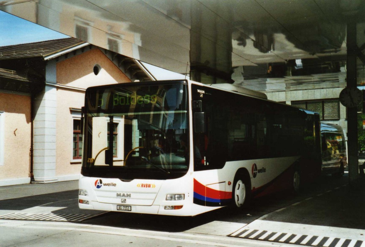 (117'412) - RVBW Wettingen - Nr. 91/AG 7153 - MAN/Gppel am 8. Juni 2009 beim Bahnhof Baden