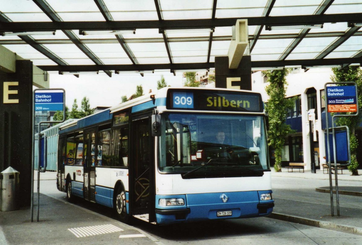 (117'418) - Limmat Bus, Dietikon - Nr. 9/ZH 726'109 - Renault (ex Hrzeler, Dietikon Nr. 34) am 8. Juni 2009 beim Bahnhof Dietikon