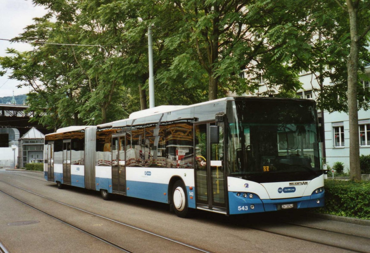 (119'109) - VBZ Zrich - Nr. 543/ZH 730'543 - Neoplan am 12. Juli 2009 beim Bahnhof Zrich