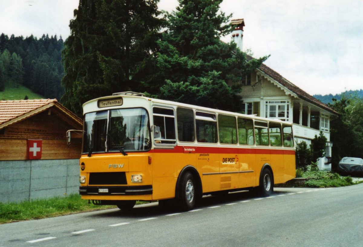 (119'515) - Burri, Teuffenthal (RWB) - BE 530'697 - FBW/R&J (ex Alga, D-Sittensen; ex PM-Oldi-Club, D-Hamburg; ex Burri, Teuffenthal) am 9. August 2009 in Teuffenthal, Post