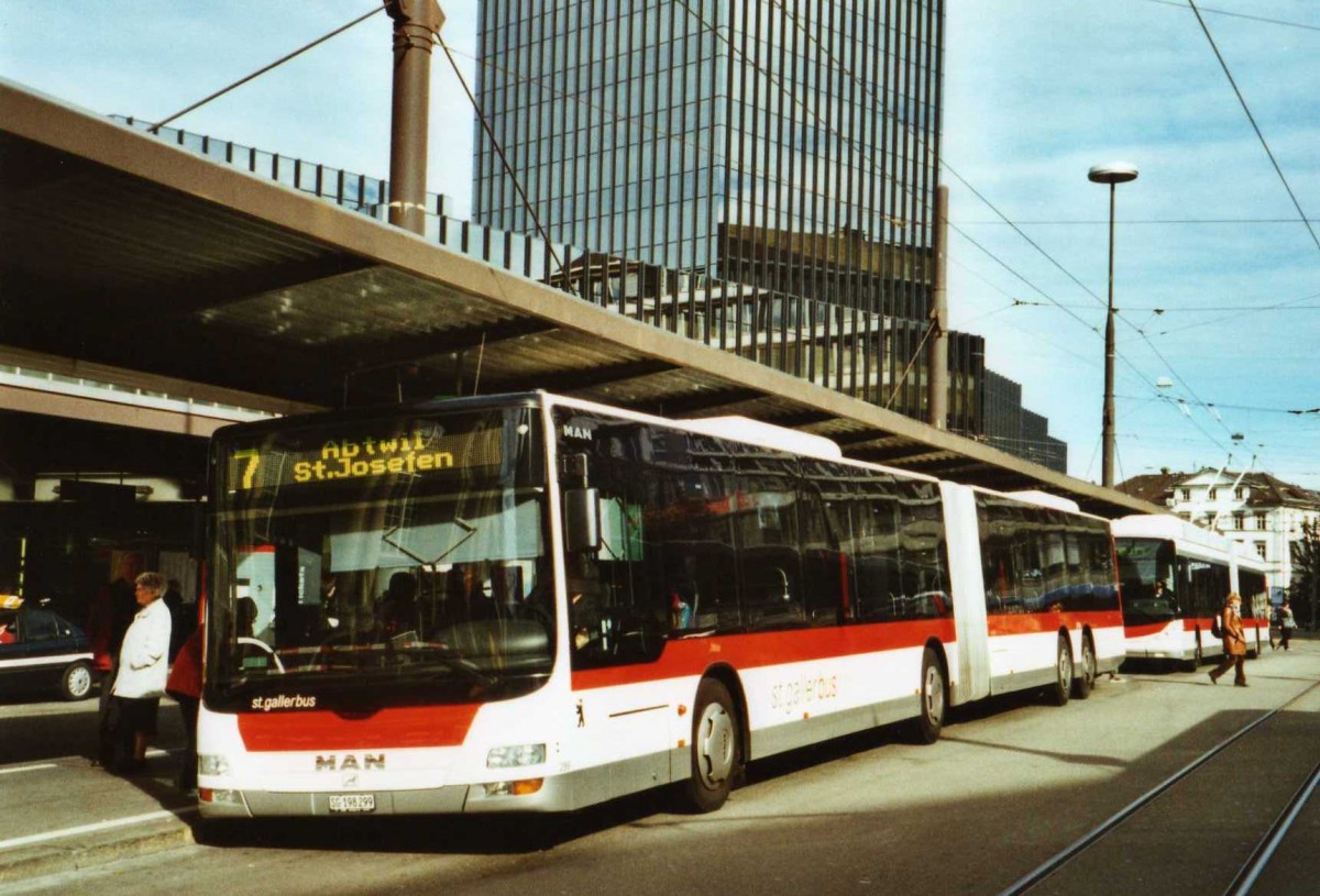 (121'623) - St. Gallerbus, St. Gallen - Nr. 299/SG 198'299 - MAN am 21. Oktober 2009 beim Bahnhof St. Gallen