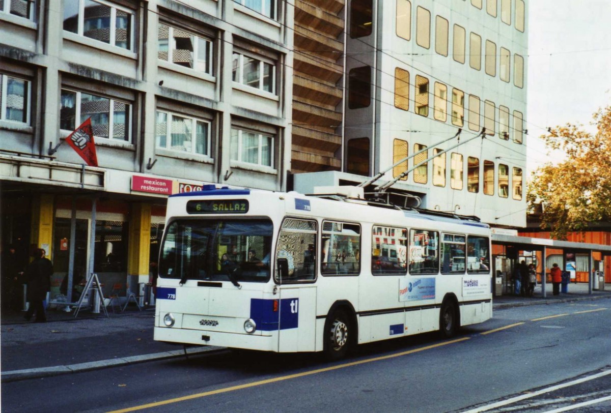 (122'328) - TL Lausanne - Nr. 778 - NAW/Lauber Trolleybus am 19. November 2009 in Lausanne, Chauderon