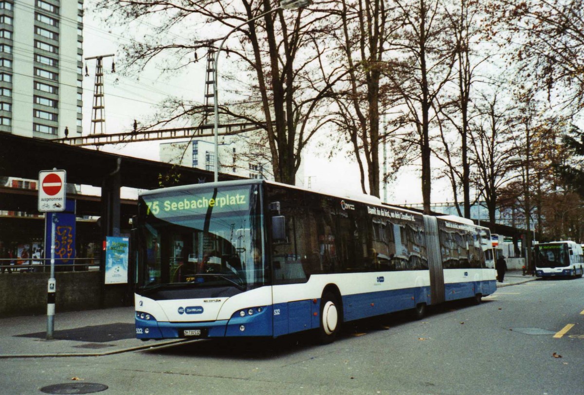 (122'918) - VBZ Zrich - Nr. 532/ZH 730'532 - Neoplan am 13. Dezember 2009 beim Bahnhof Zrich-Oerlikon