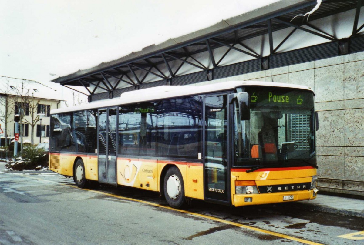 (124'426) - CarPostal Ouest - Nr. 27/JU 26'790 - Setra am 15. Februar 2010 beim Bahnhof Delmont