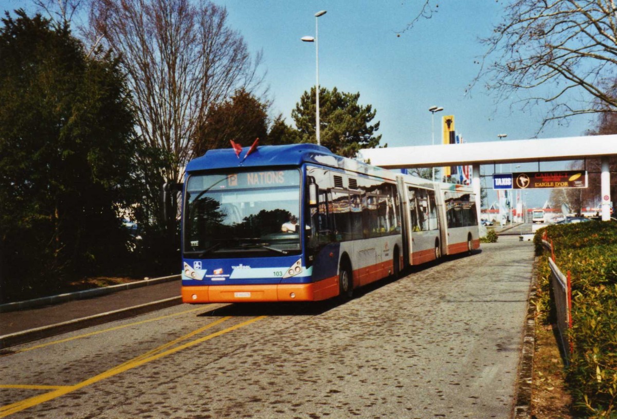 (124'907) - TPG Genve - Nr. 103/GE 960'078 - Van Hool am 13. Mrz 2010 in Genve, Palexpo