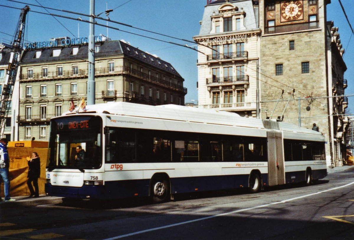 (124'920) - TPG Genve - Nr. 758 - Hess/Hess Gelenktrolleybus am 13. Mrz 2010 in Genve, Bel-Air