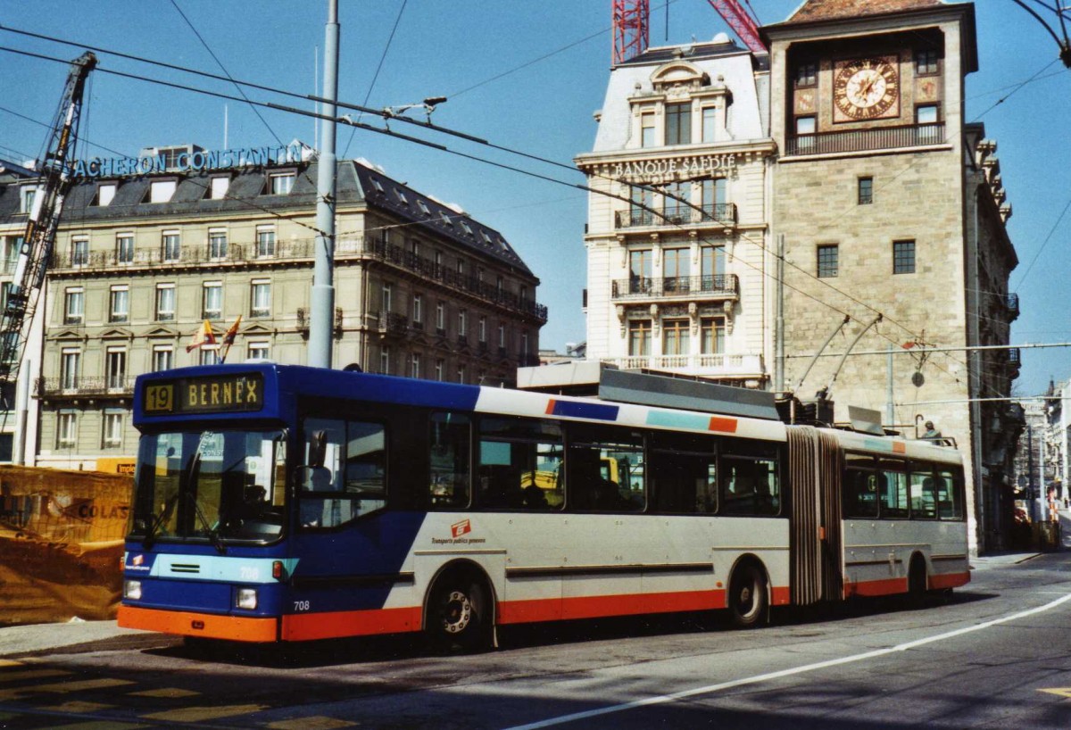 (125'002) - TPG Genve - Nr. 708 - NAW/Hess Gelenktrolleybus am 13. Mrz 2010 in Genve, Bel-Air