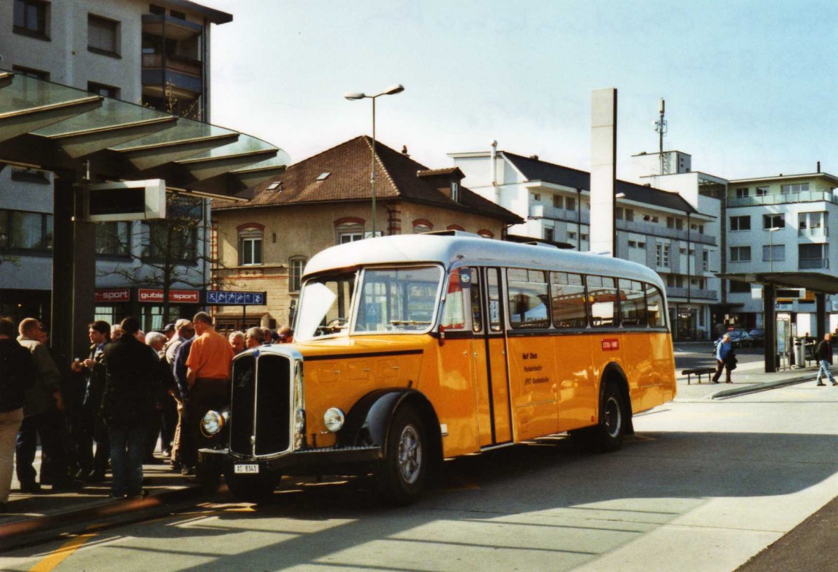 (125'622) - Stutz, Oberlunkhofen - AG 8341 - Saurer/Tscher (ex Dubs, Stallikon) am 24. April 2010 beim Bahnhof Affoltern