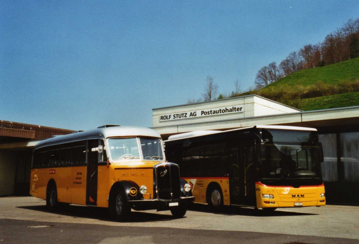 (125'627) - Stutz, Oberlunkhofen - AG 8341 - Saurer/Tscher (ex Dubs, Stallikon) am 24. April 2010 in Aeugstertal, Garage