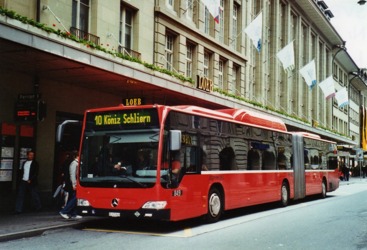 (126'131) - Bernmobil, Bern - Nr. 849/BE 671'849 - Mercedes am 13. Mai 2010 beim Bahnhof Bern