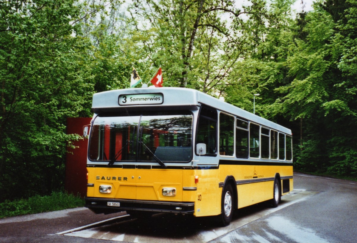 (126'324) - Wanner, Schleitheim - Nr. 40/SH 58'045 - Saurer/Hess (ex Ruklic, Schaffhausen; ex VBSH Schaffhausen Nr. 40; ex VBSH Schaffhausen Nr. 19) am 16. Mai 2010 in Schaffhausen, Sommerwies