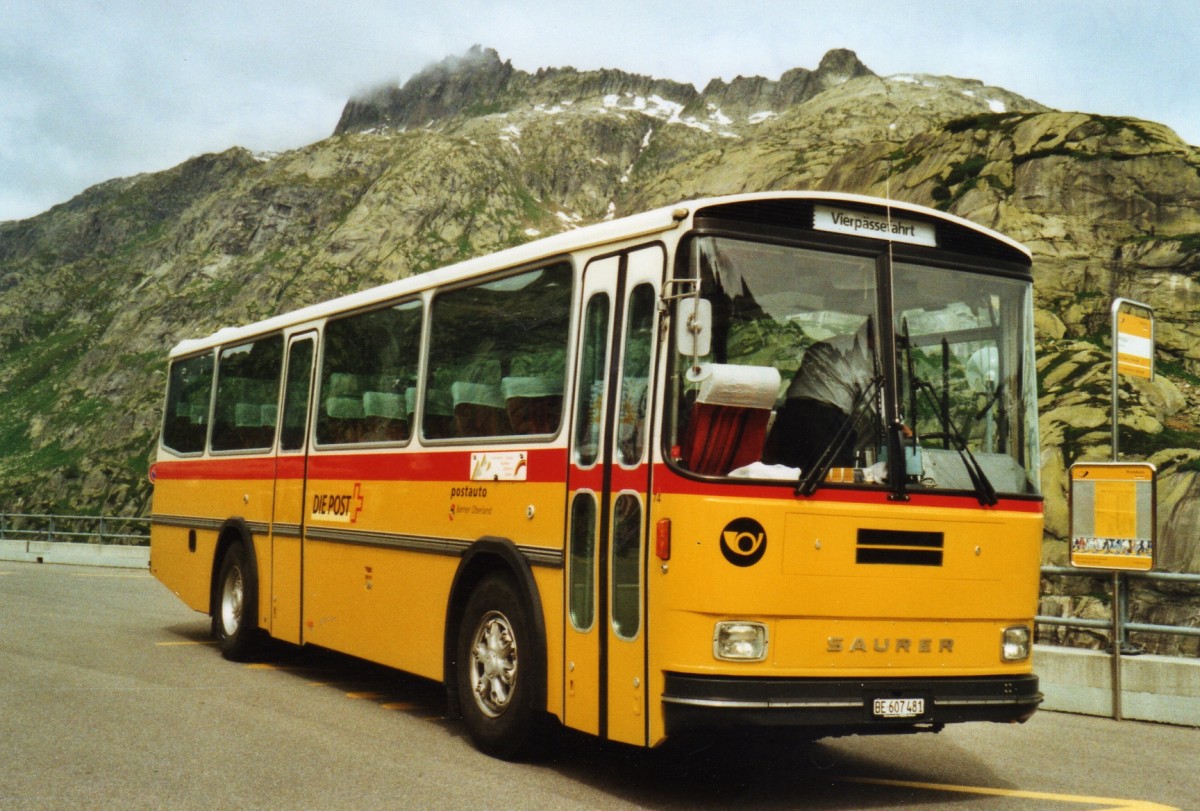 (127'421) - AVG Meiringen - Nr. 74/BE 607'481 - Saurer/R&J (ex P 24'357) am 4. Juli 2010 in Grimsel, Hospiz