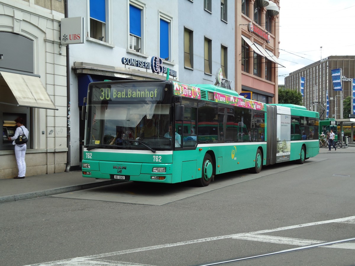 (127'643) - BVB Masel - Nr. 762/BS 3262 - MAN am 6. Juli 2010 beim Bahnhof Basel