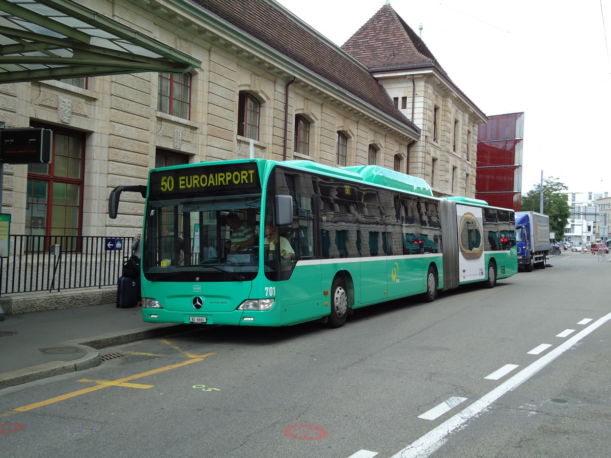 (127'653) - BVB Basel - Nr. 701/BS 6660 - Mercedes am 6. Juli 2010 beim Bahnhof Basel