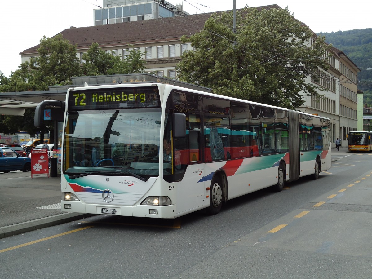 (128'021) - ASm Langenthal - Nr. 85/BE 667'198 - Mercedes (ex BGU Grenchen Nr. 32; ex ABM Meinisberg Nr. 2) am 24. Juli 2010 beim Bahnhof Biel