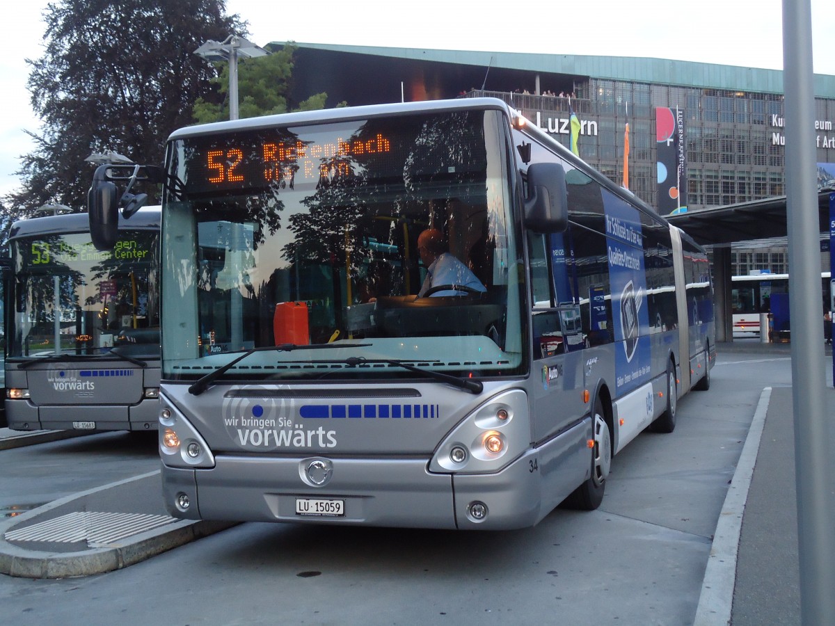 (128'743) - AAGR Rothenburg - Nr. 34/LU 15'059 - Irisbus am 13. August 2010 beim Bahnhof Luzern