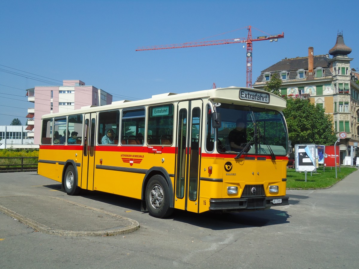 (128'853) - Osthues, Teufen - Nr. 15/AR 17'057 - Saurer/Leyland-Hess (ex AVG Grindelwald Nr. 15; ex RhV Altsttten Nr. 42) am 21. August 2010 beim Bahnhof Arbon