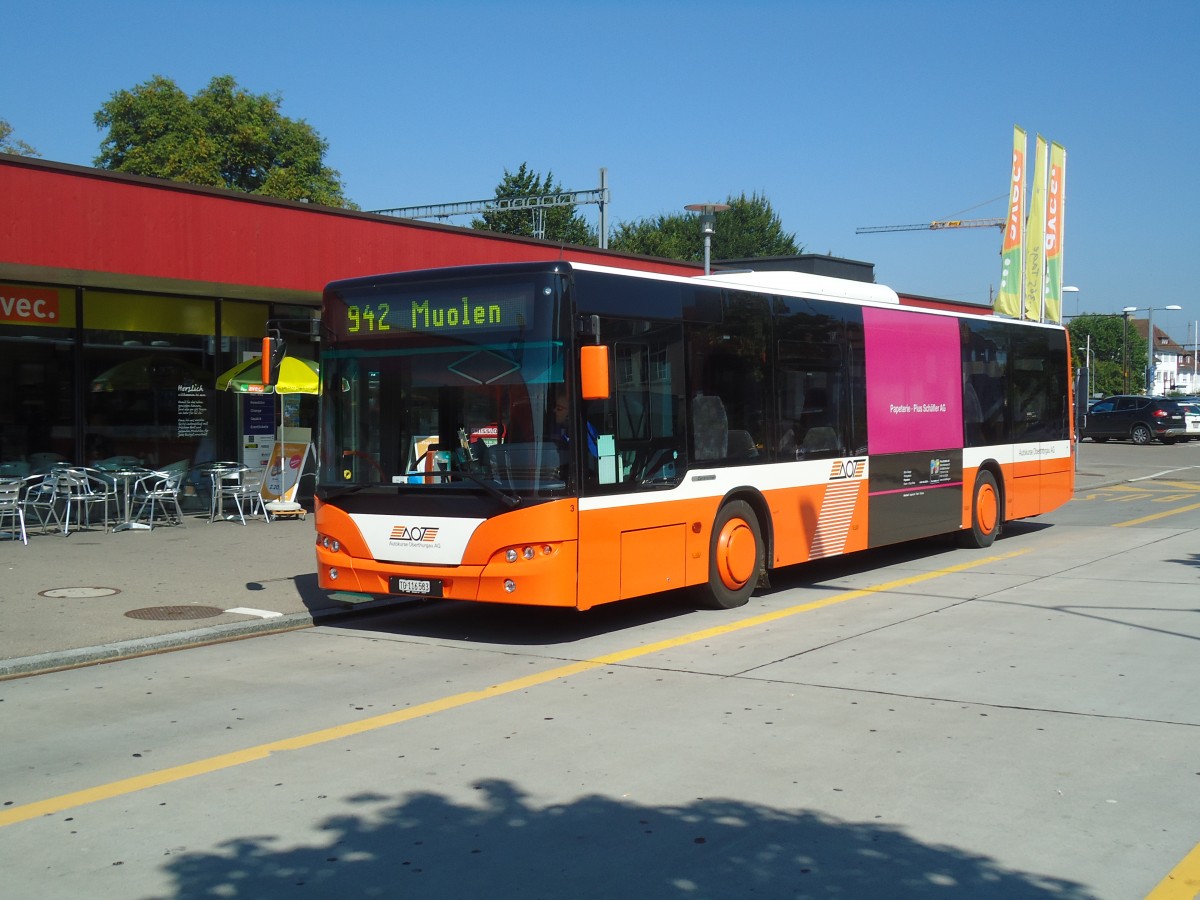 (129'101) - AOT Amriswil - Nr. 3/TG 116'583 - Neoplan am 22. August 2010 beim Bahnhof Frauenfeld