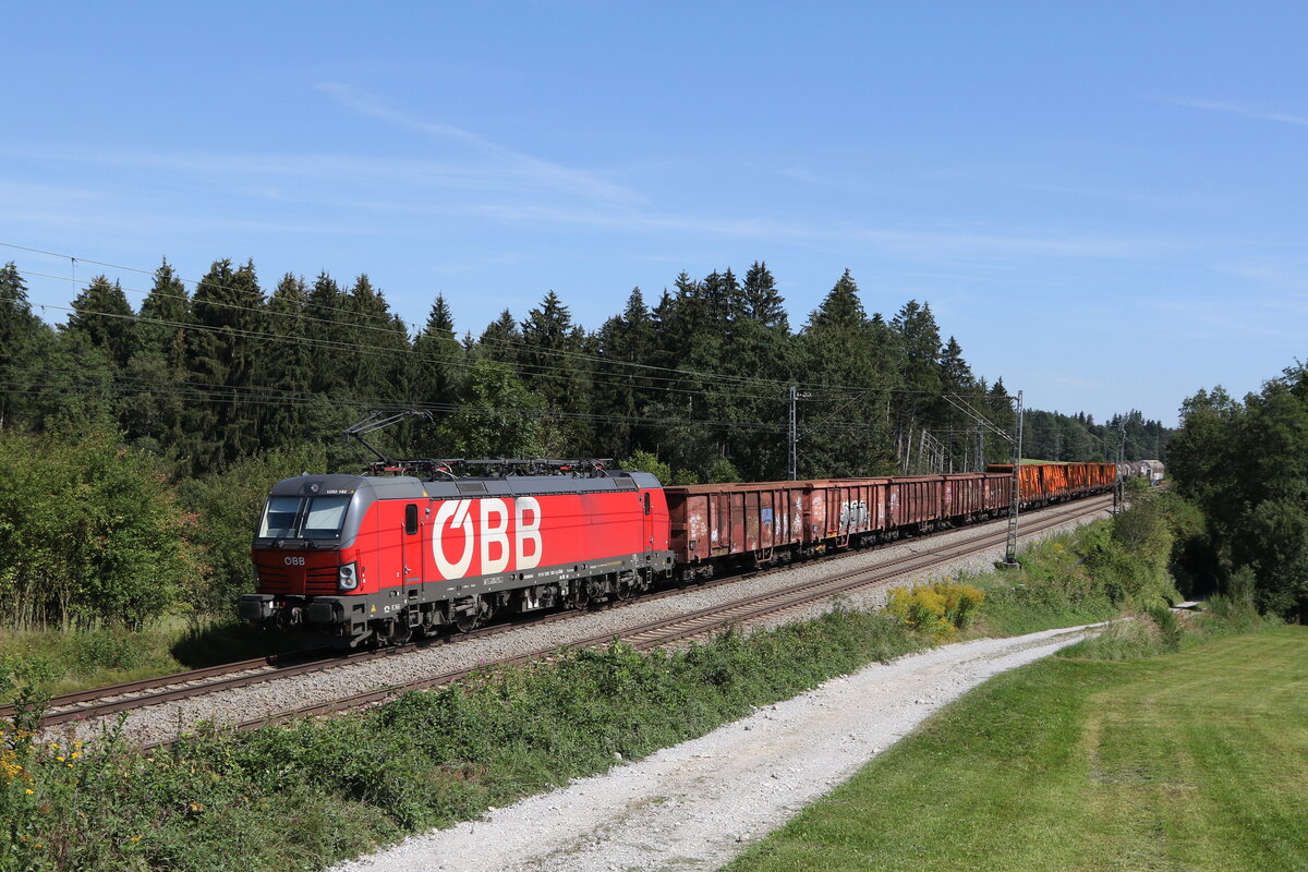 1293 192 mit einem gemischten Gterzug am 2. September 2022 bei Grabensttt im Chiemgau.