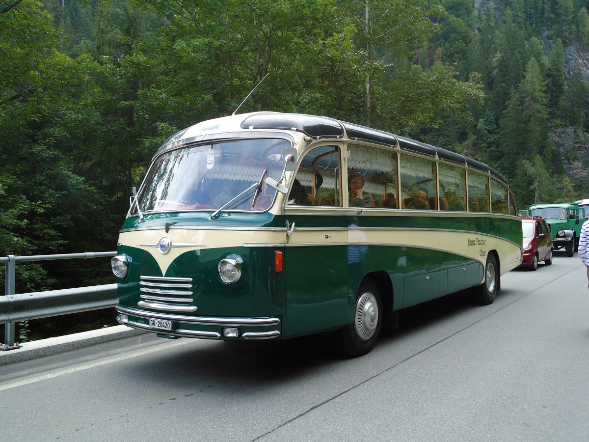 (129'867) - Fischer, Chur - GR 20'420 - Saurer/R&J (ex Geiger, Adelboden Nr. 1; ex AAGI Interlaken) am 18. September 2010 bei Valendas