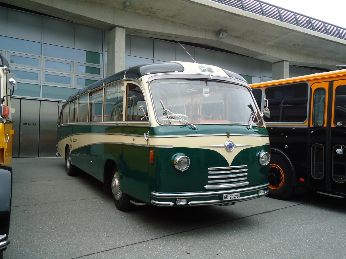 (129'950) - Fischer, Chur - GR 20'420 - Saurer/R&J (ex Geiger, Adelboden Nr. 1; ex AAGI Intelaken) am 18. September 2010 in Breil, Militranlage