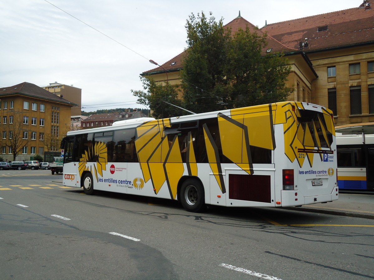 (130'183) - VR La Chaux-de-Fonds - Nr. 271/NE 114'471 - Volvo am 4. Oktober 2010 beim Bahnhof La Chaux-de-Fonds