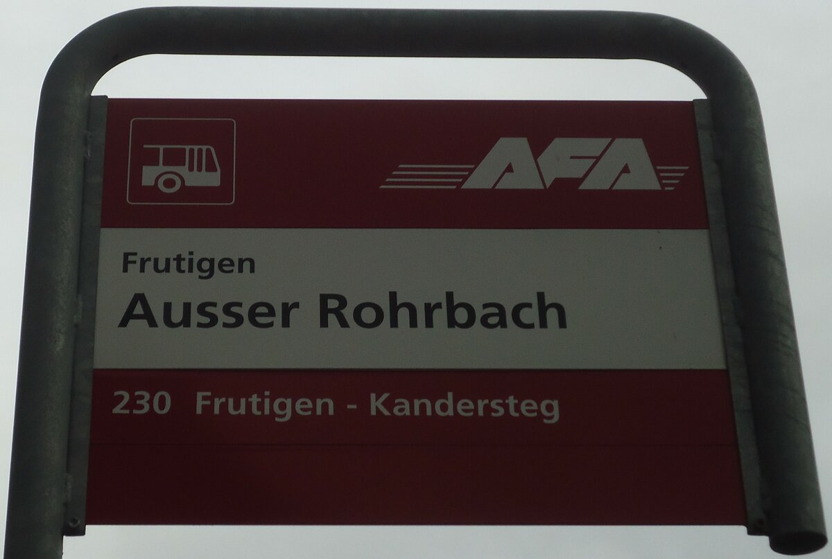 (130'972) - AFA-Haltestellenschild - Frutigen, Ausser Rohrbach - am 15. November 2010
