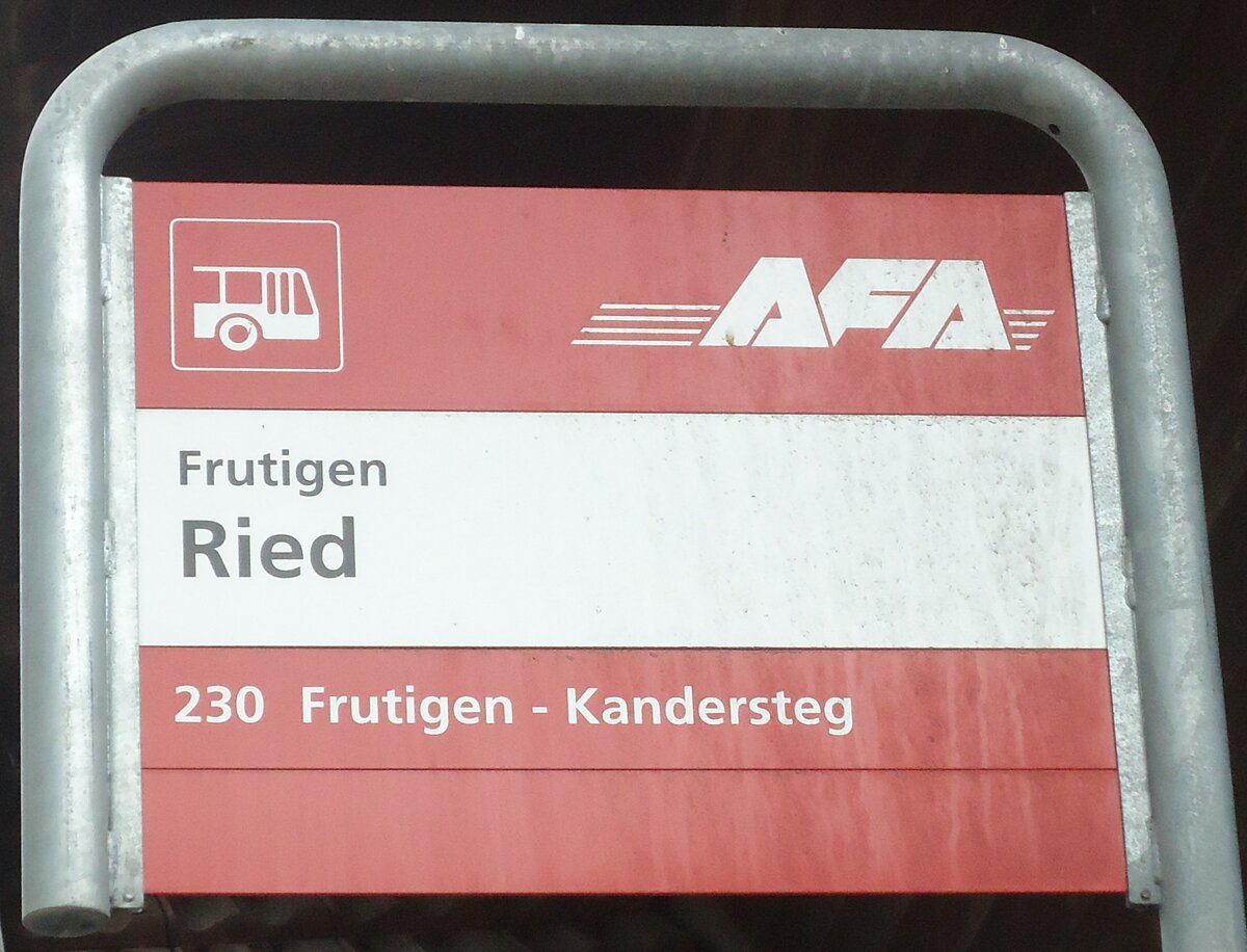 (130'977) - AFA-Haltestellenschild - Frutigen, Ried - am 15. November 2010
