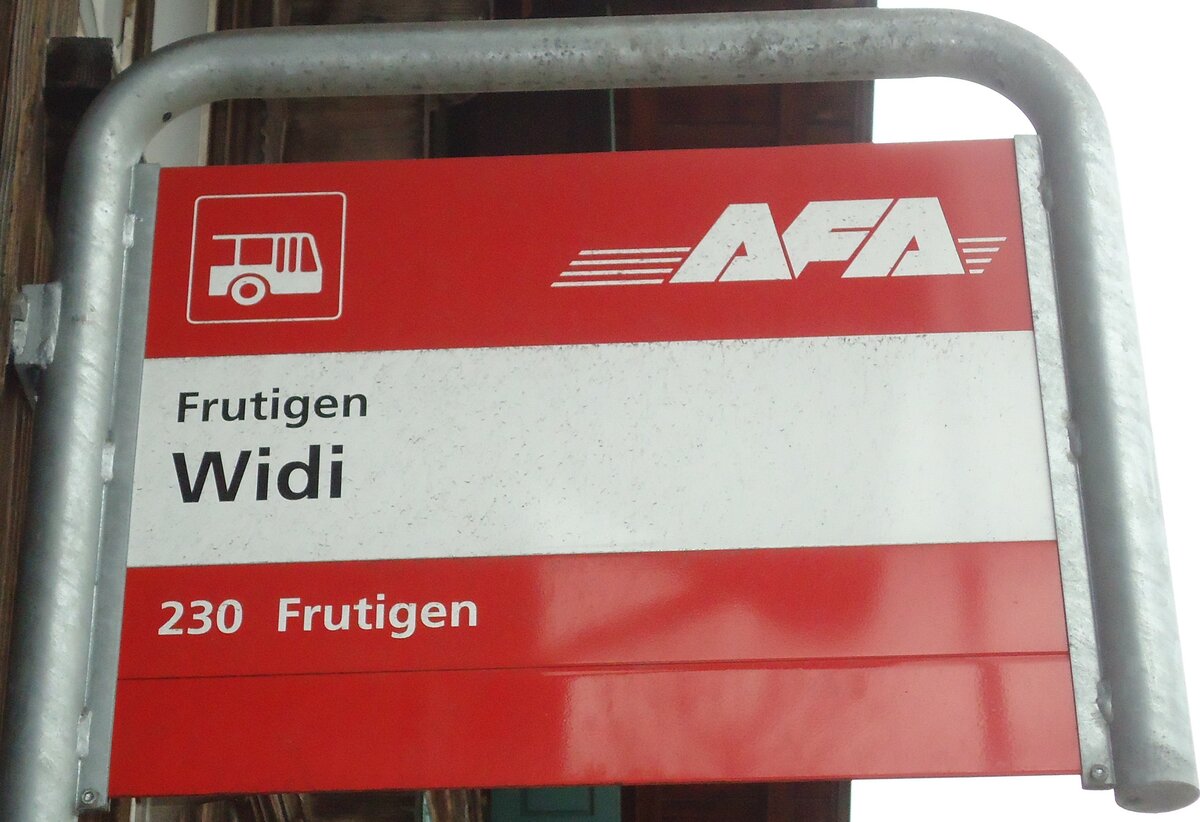 (130'991) - AFA-Haltestellenschild - Frutigen, Widi - am 15. November 2010