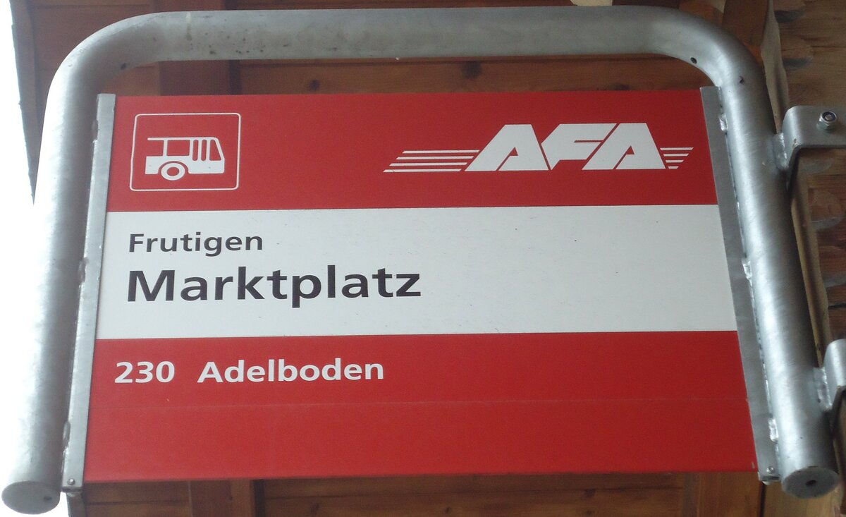 (130'998) - AFA-Haltestellenschild - Frutigen, Marktplatz - am 15. November 2010