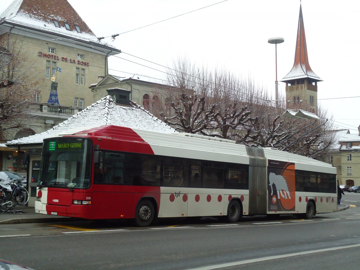 (131'103) - TPF Fribourg - Nr. 519/FR 300'434 - MAN/Hess Gelenkduobus am 26. November 2010 in Fribourg, Tilleul