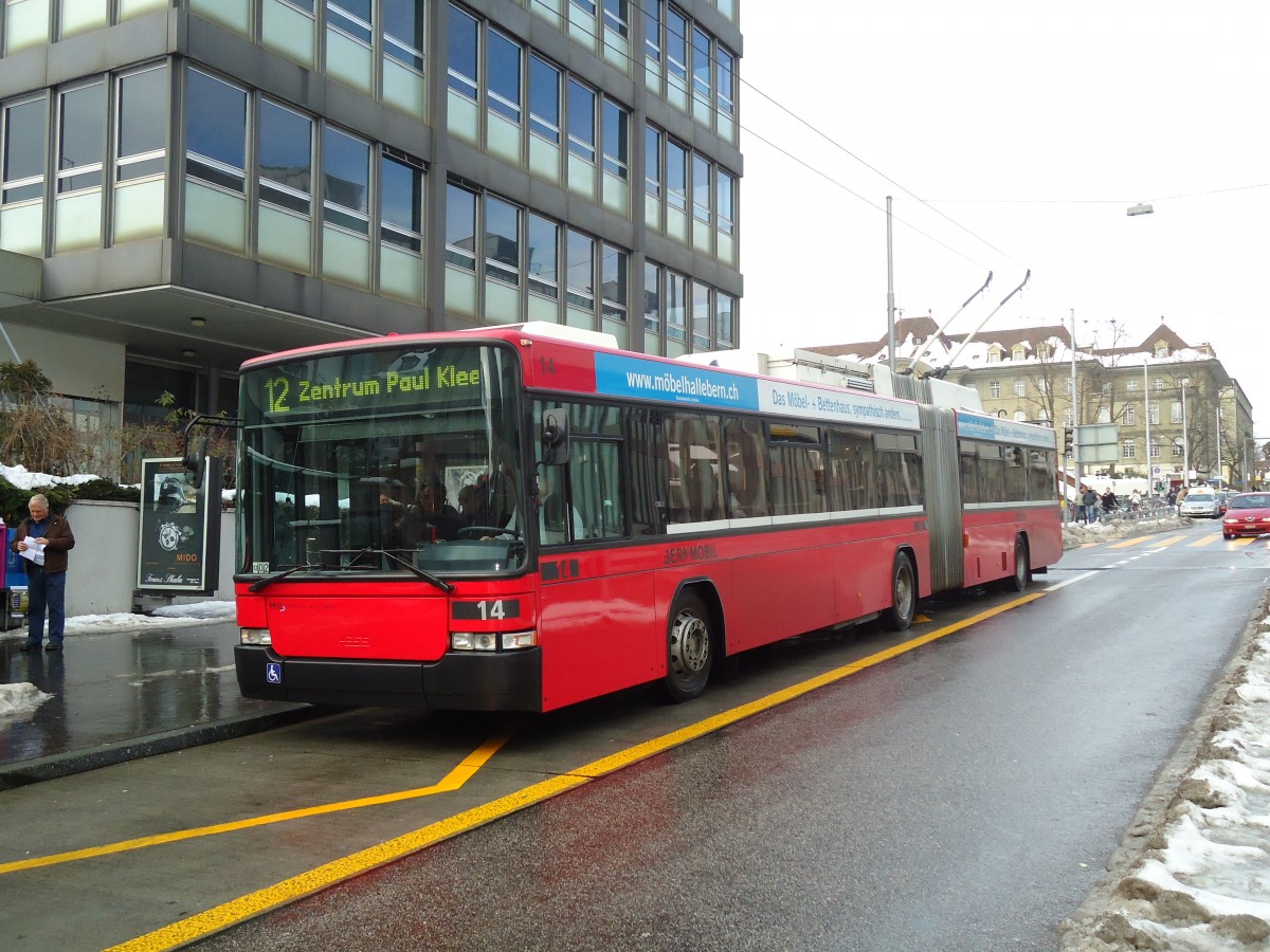 (131'336) - Bernmobil, Bern - Nr. 14 - NAW/Hess Gelenktrolleybus am 7. Dezember 2010 in Bern, Schanzenstrasse