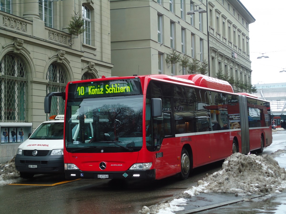 (131'352) - Bernmobil, Bern - Nr. 848/BE 671'848 - Mercedes am 7. Dezember 2010 beim Bahnhof Bern