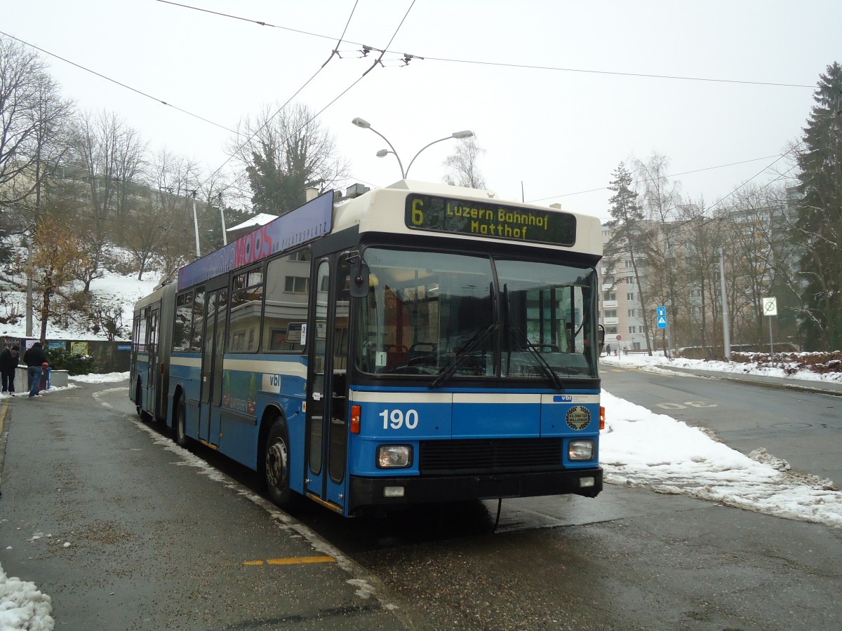 (131'795) - VBL Luzern - Nr. 190 - NAW/Hess Gelenktrolleybus am 29. Dezember 2010 in Luzern, Wrzenbach