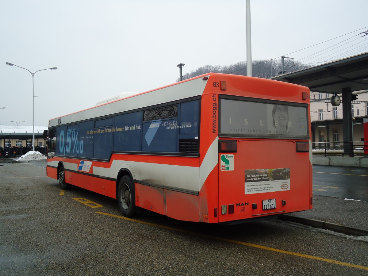 (131'808) - BOGG Wangen b.O. - Nr. 83/SO 117'612 - MAN (ex SOO Olten Nr. 83) am 29. Dezember 2010 beim Bahnhof Olten