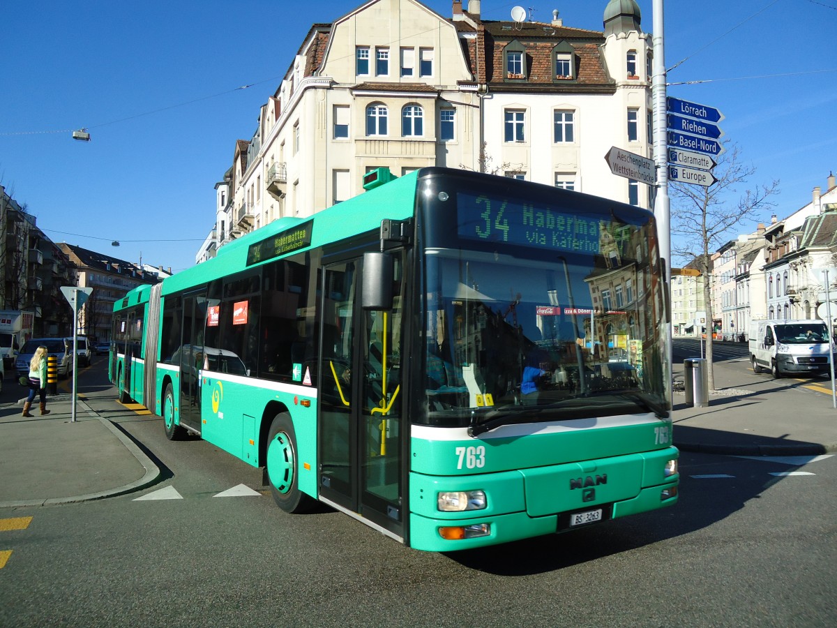 (132'556) - BVB Basel - Nr. 763/BS 3263 - MAN am 7. Februar 2011 in Basel, Wettsteinplatz