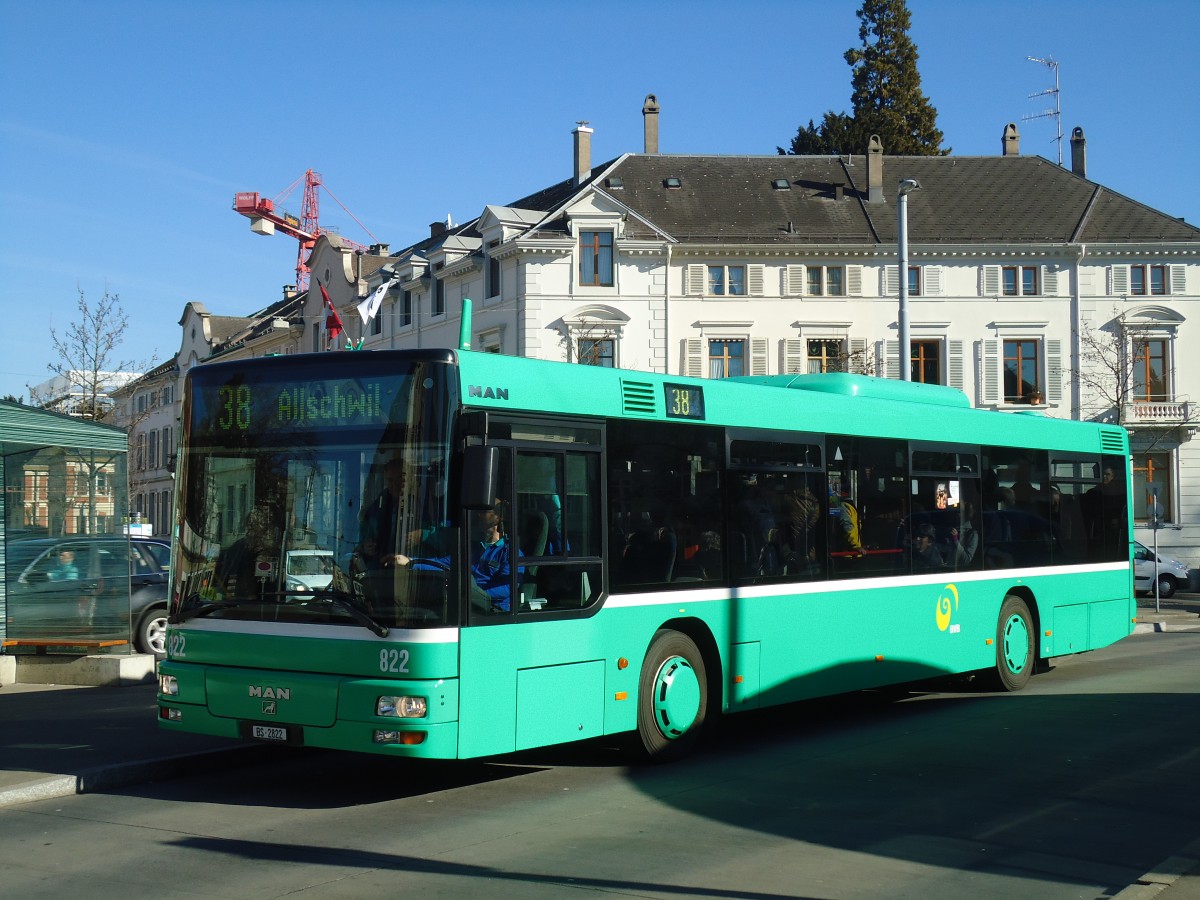 (132'561) - BVB Basel - Nr. 822/BS 2822 - MAN am 7. Februar 2011 in Basel, Wettsteinplatz